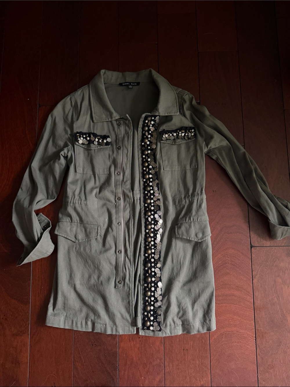 Sweet Rain Olive Utility Jacket with Sequin Trim